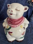MCM 1940s Shawnee Pottery Smiley Pig Cookie Jar Gold Pink/Red Tulips