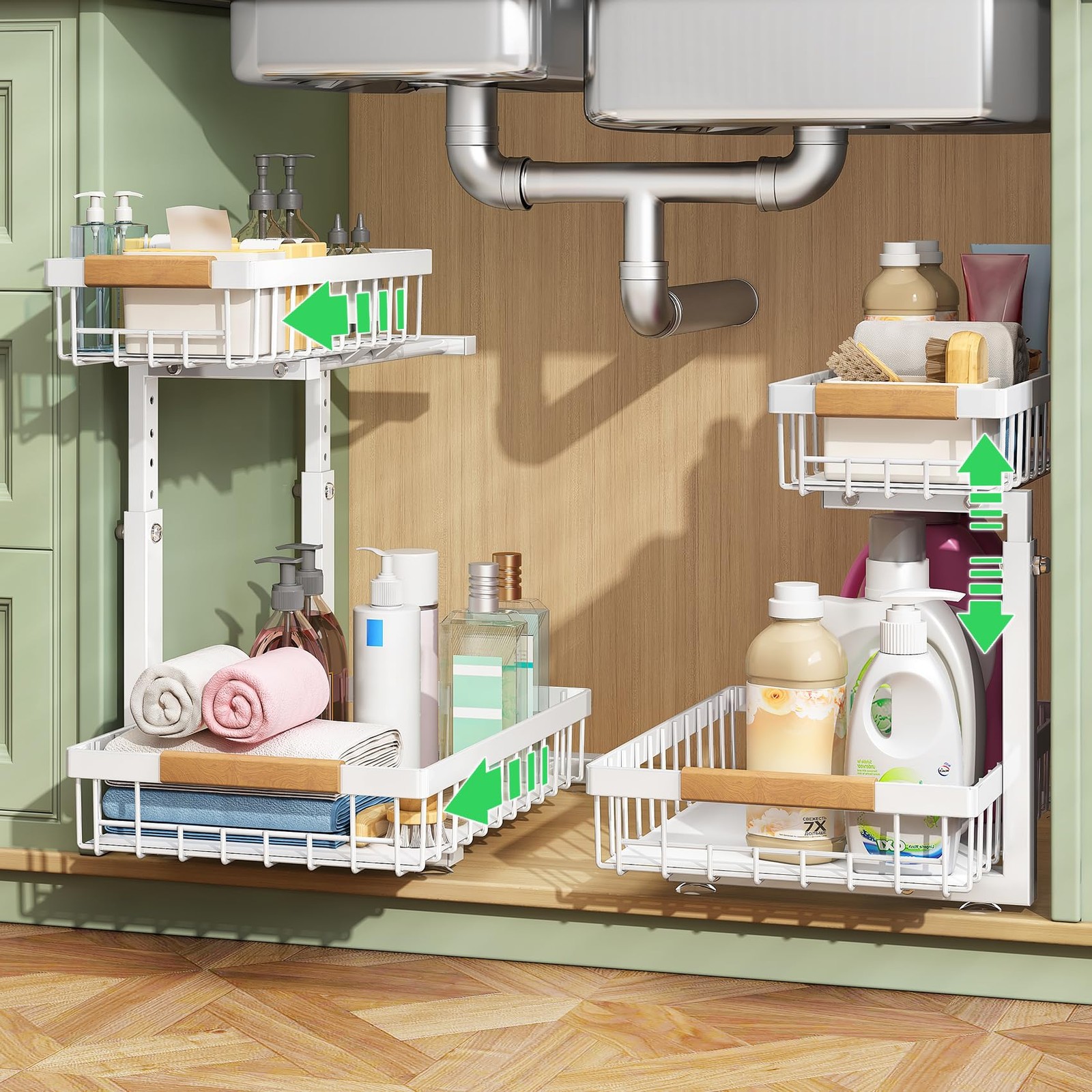 Under Sink Organizer, 2 Tier Under The Sink Storage, Slide Out Pull Out Cabinet