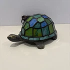 VTG Tiffany Style Tortoise Lamp Small Stained Glass Turtle Desk Lamp. L-17