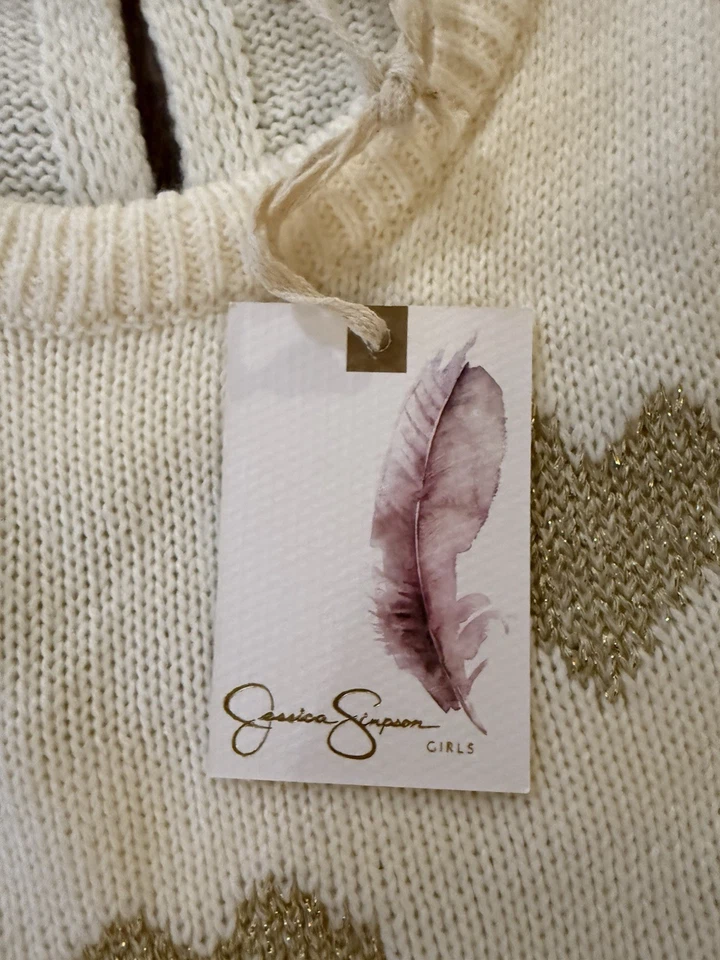 Vestido Jessica Simpson Niñas Talla 5 Nuevo con Etiquetas Crema Dorado Corazones Suéter Vacaciones Elegante Foto 3 de 4