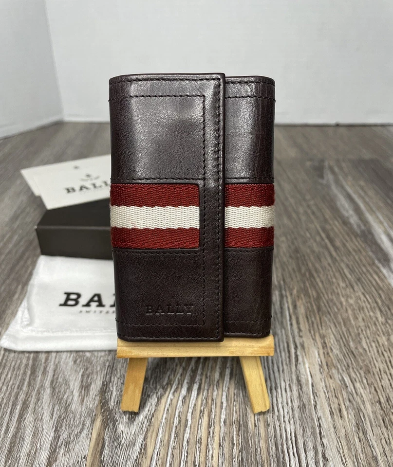 Bally Ribbon Chocolate Calfskin Key-holderStripes Brown Leather 6 Ring Key Case - Image 2 of 4