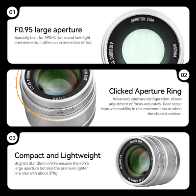 Brightin Star 35mm F0.95 Large Aperture Prime Lens for Fujifilm X
