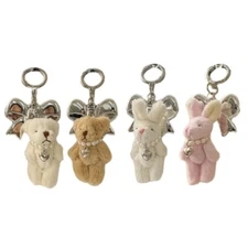 Plush Bear Keychain Charm with Bows for Women Bag Pendant Handbag Accessory