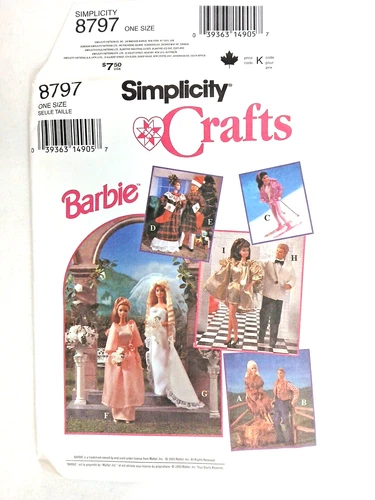 Simplicity 8797 Barbie Clothes Pattern  9 Outfits Uncut Factoy fold Printed USA