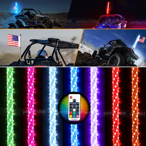 1PC 2FT Spiral LED Fat Whip Light Antenna RGB Chasing For Can-am X3 RZR UTV ATV - Picture 16 of 18