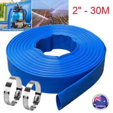 2"x30M PVC Transfer Hose Lay Flat Backwash Drain Pipe Fire Discharge Hose &Clamp