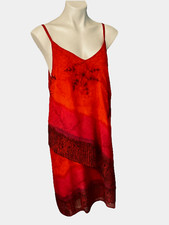Vintage M/L Spaghetti Strap Red Layered Silk Slip Dress Beaded Lined EUC