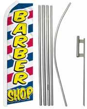 Barber Shop Letters Poly Swooper Super Flag & 16ft Flagpole Kit / Ground Spike