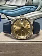 Vintage ROLEX Oyster Perpetual Datejust 36mm Gold Dial Gold & Steel Men's Watch