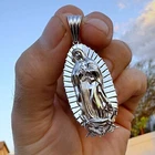 Real 925 Silver La Virgen De Guadalupe Virgin  Mary Oval Shroud Plain Pendant 2"