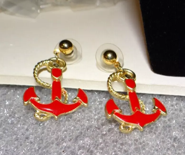 Red Anchor Earrings unbranded eBay