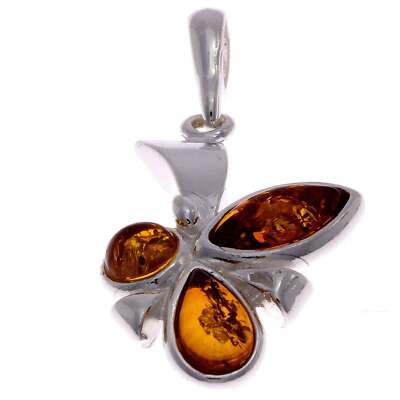 925 Sterling Silver & Genuine Baltic Amber Classic Pendant - 1936