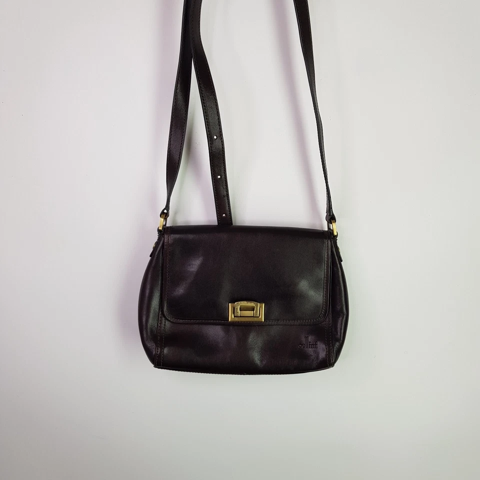 Bolso de Mano Cellini Pequeño de Cuero 19x26cm Marrón Dorado Bandolera de Hombro Ajustable Foto 2 de 4