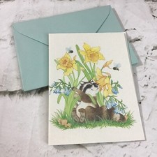 Vintage 80’s Happy Raccoon Daffodil Flowers Notecards Lot Of 7 By Montag