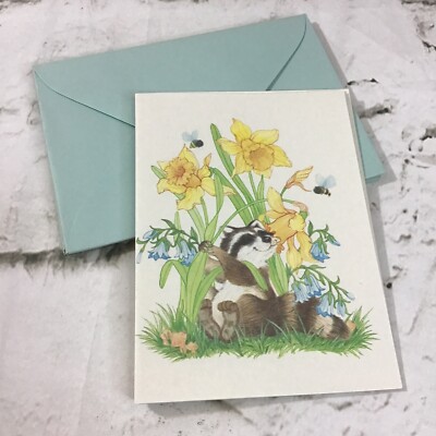 Vintage 80 s Happy Raccoon Daffodil Flowers Notecards Lot Of 7 By Montag