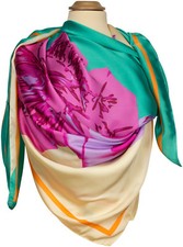 Scarf 100 silk printed 125 x 125 large floral square scarf big multicolor