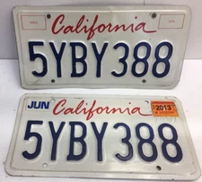 VINTAGE~Pr.~CALIFORNIA license plate~Tag~5YBY 388~Ships Free And Fast.