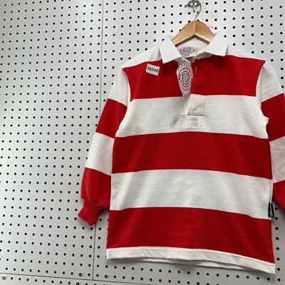 New Halbro Rugby Polo Shirt Youth Large Red White Striped Long