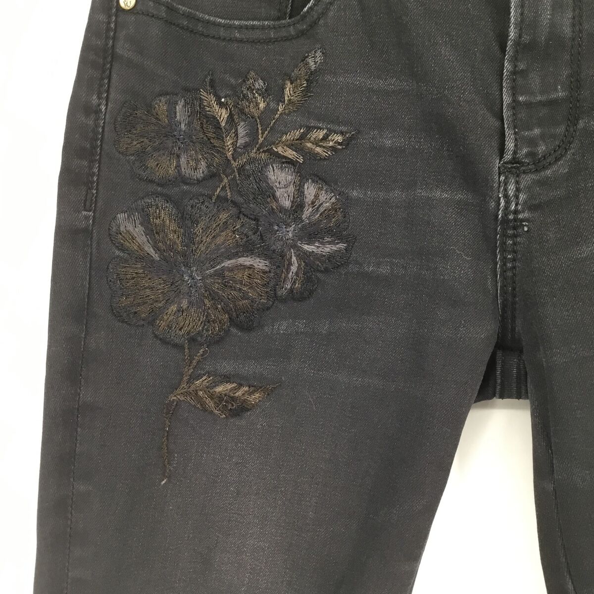 Driftwood womens Jackie black floral embroidered jeans Size Driftwood womens Jackie black floral embroidered jeans Size