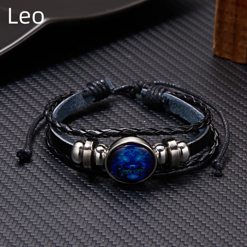 Luminous Zodiac Sign Charm Bracelets for Men & Women - Vintage Leather Wrap - Bild 14 von 24