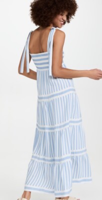 flowy striped dress Sunny Angela Women's Striped Bohemian Ruffled Strap Ribbon Knot Flowy Maxi Dress main image 1