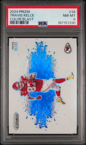 2024 PANINI PRIZM COLOR BLAST #34 TRAVIS KELCE PSA 8