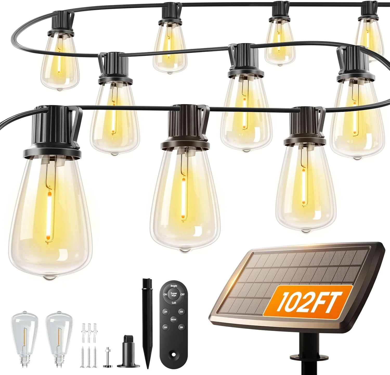 102FT Solar String Lights with Remote, 48 LED Waterproof Outdoor Decor