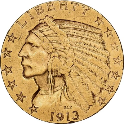 États-Unis, $5, Half Eagle, Indian Head, 1913, U.S. Mint, Or, TTB+, KM:129 - Photo 1/2