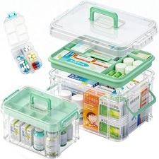 2 Pack Clear Medicine Organizer Storage Box with Tray, Portable Medicine Cabinet