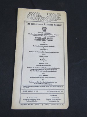 1964 Pennsylvania Railroad Conductors' Tariff Of One-Way And Round- Trip Fares