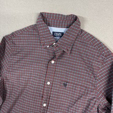 Chaps Shirt Mens Medium Red Blue Gingham Check Long Sleeve Button Down Stretch