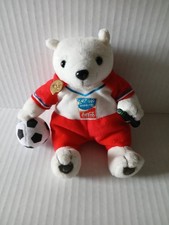 Vintage 2004 Coca-Cola Polar Bear Soccer Plush Bean Bag Athens Olympics Small