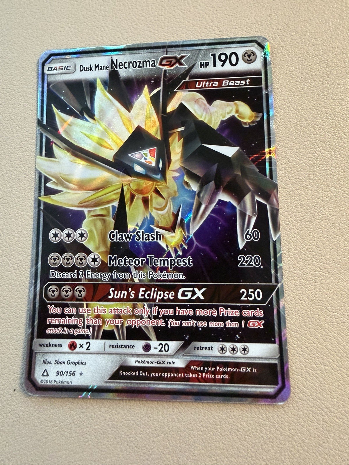 Dusk Mane Necrozma GX 90/156 Sm-Ultra Prism Holo Mint Pack Fresh