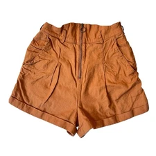 Lovers and Friends pleated shorts XS Burnt orange Linen blend High rise waist