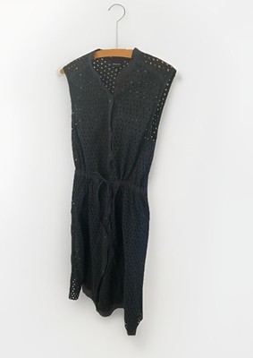 Who What Wear Black Midi Tunic Dress M Eyelet Layering Piece with Slip Versatile