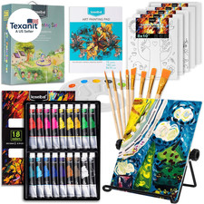 Acrylic Paint Set for Kids, Art Painting Supplies Kit with 18 Paints, 5 Canvas P