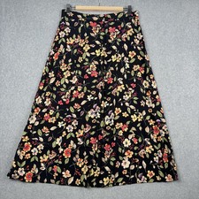 Sag Harbor Skirt Womens Medium Black Floral Button Front Midi Rayon Vintage