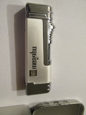 new Rare MengHU  Stylish lighter In case Refillable Silver and Gun metal Gray