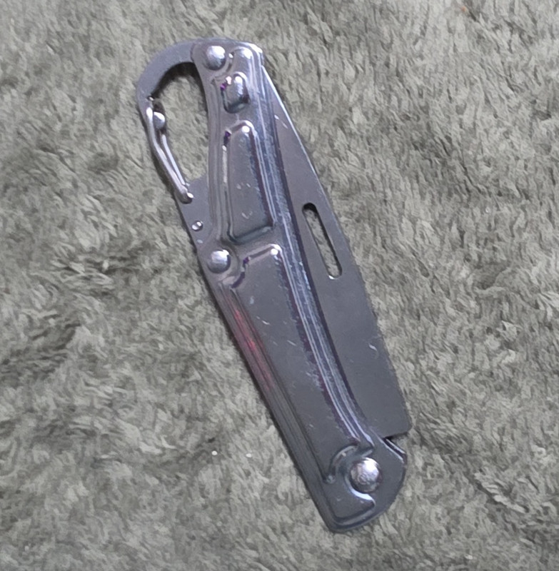 Stainless Steel Folding Pocket Knife Silver Straight Edge Lanyard Hole 3.3in