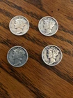 Lot of 4  Mercury Dimes 1944 = 1941 = 1943 = 1943=  90 % SILVER