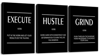 3 Teilig Inspirierend Leinwandbilder mit Execute Hustle Grind Motiv Kunstdruc...