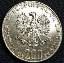 1976 Poland 200 Zlotych XX1 Summer Olympics Silver Coin