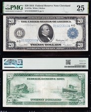 MOLTO BELLO Bold & Crisp VF+ 1914 $20 CLEVELAND Fed. Banconota di riserva! PMG 25! 20597A