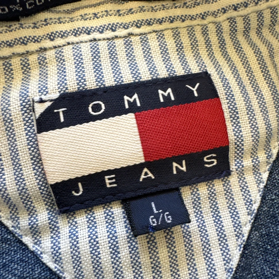 Camisa vaquera Tommy Hilfiger vintage para hombre L azul abotonada hip hop años 90 Y2K Foto 3 de 4