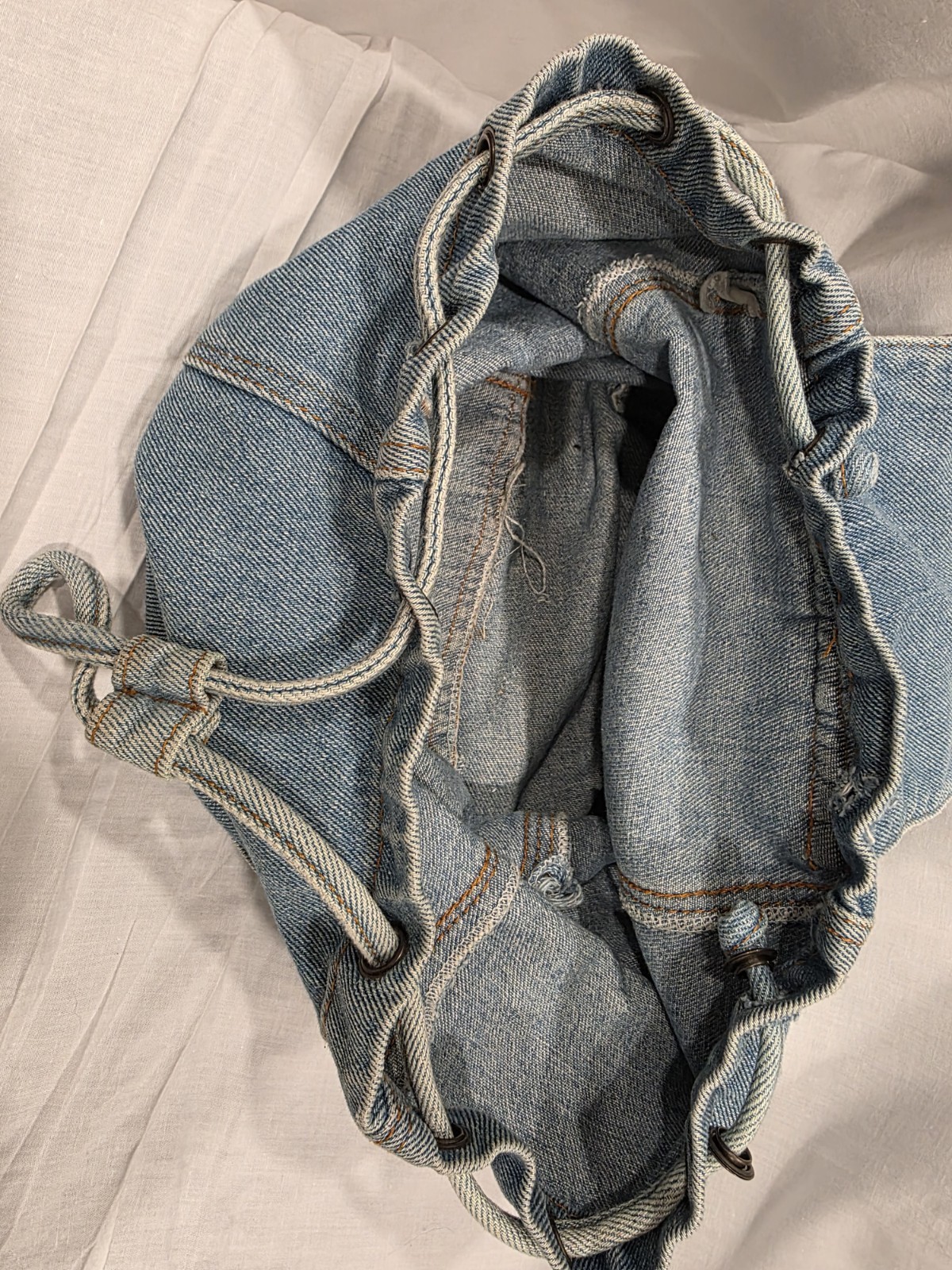 Vintage Denim Backpack Pull String And Snap Closu… - image 3