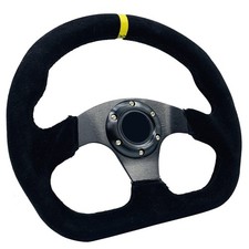 D-shaped Racing Steering Wheel 13325mm Yellow Stripe Flat Drift Sim Race St...
