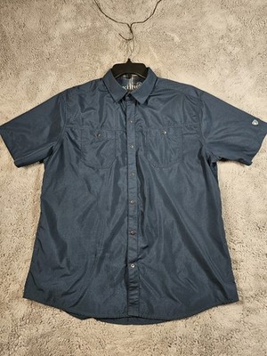 Kuhl Shirt Mens L Blue Gray Short Sleeve Snap Button Down Mountain Grown Hiking