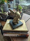 Very Rare Brass Bunny Rabbit On Green Veined Marble Base  — photo 1