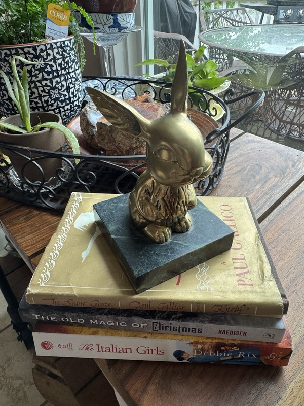 Very Rare Brass Bunny Rabbit On Green Veined Marble Base 