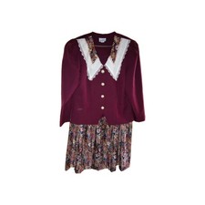 Vintage 1980'S Burgundy Blazer Jacket With Matching Skirt Size 12P